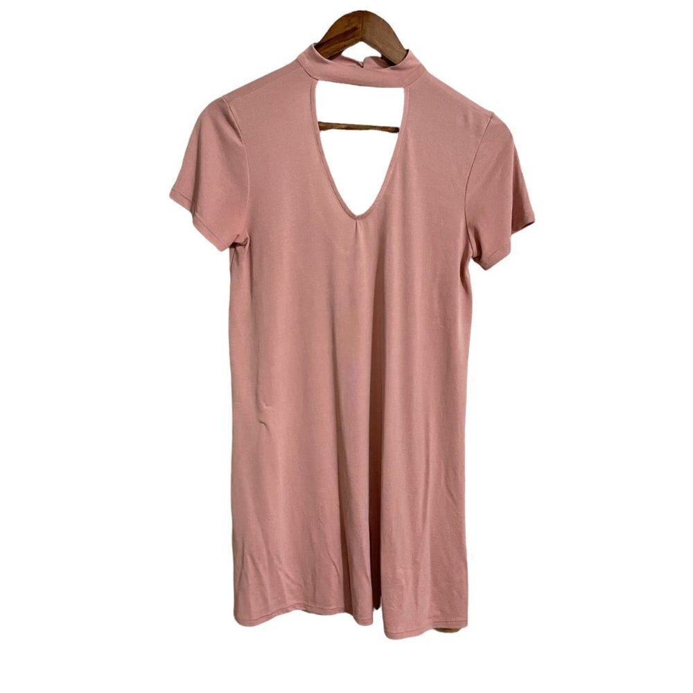 Newbury Kustom Womens Pink Short Sleeve Collar Keyhole Flowy Shift Dress Small